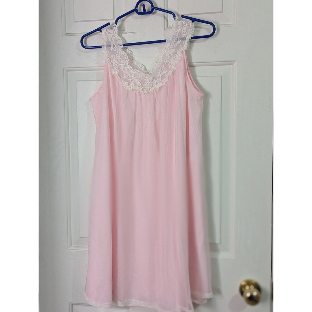 VTG 60s 70s JC Penny Babydoll Nightgown Medium Pink Chiffon Lining Lace Trim